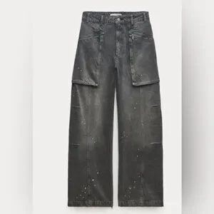 パンツ ZARA DENIM relaxbd cargo wased pants ZARA Women Cargo Side Pocket Denim Wide Leg Pants Sz US 2